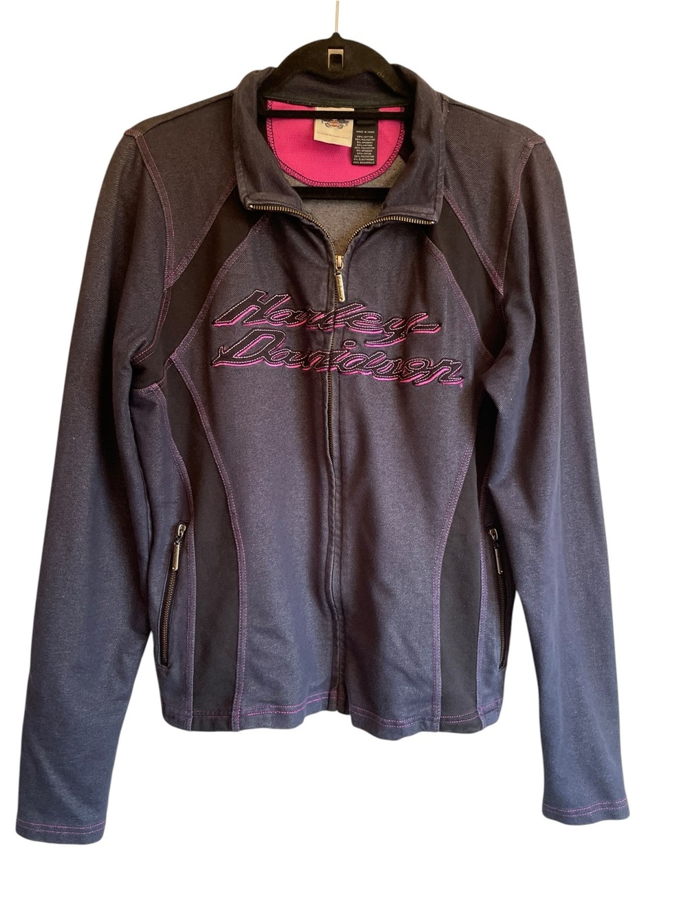 Harley-Davidson Navy Black & Pink Zip-Up Jacket XL